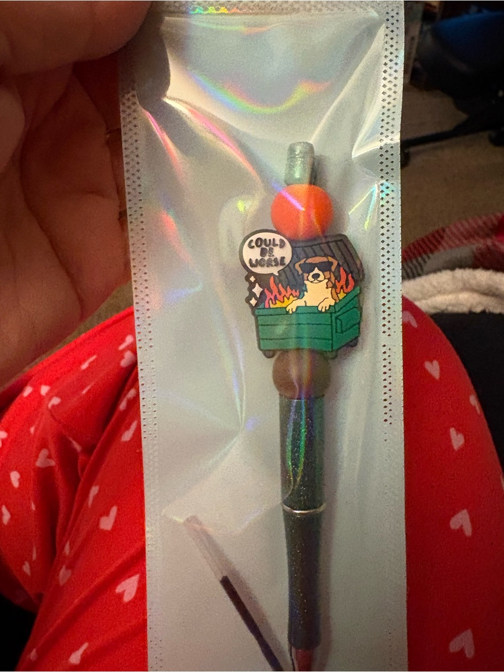 Could Be Worse Novelty Pen - Green Glitter with Orange Accent